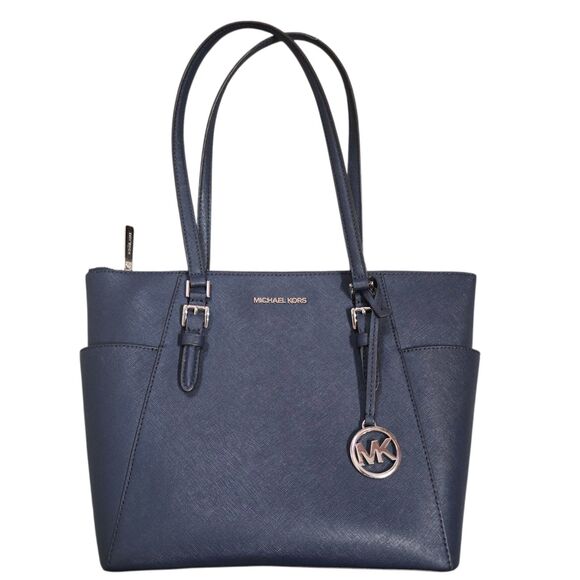 Michael Kors Charlotte large navy blue saffiano leather tote handbag - Picture 1 of 12